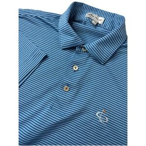 Peter Millar Summer Comfort‎ Polo Shirt Mens Med Blue Striped Stretch Club Logo